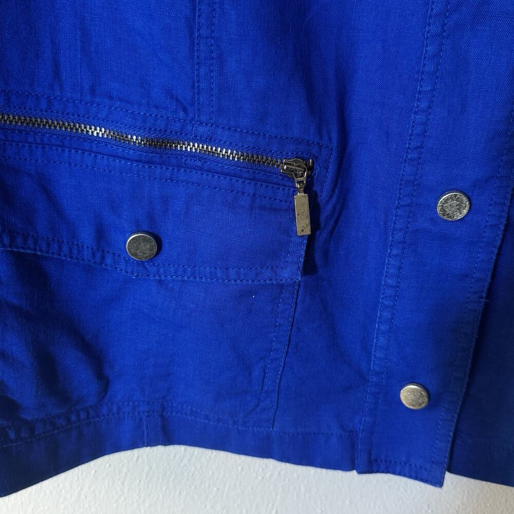 Chico’s Cobalt Blue Jacket Shacket Sz 3 (XL, 14-16) 100% Linen Women's High Neck - Picture 3 of 12